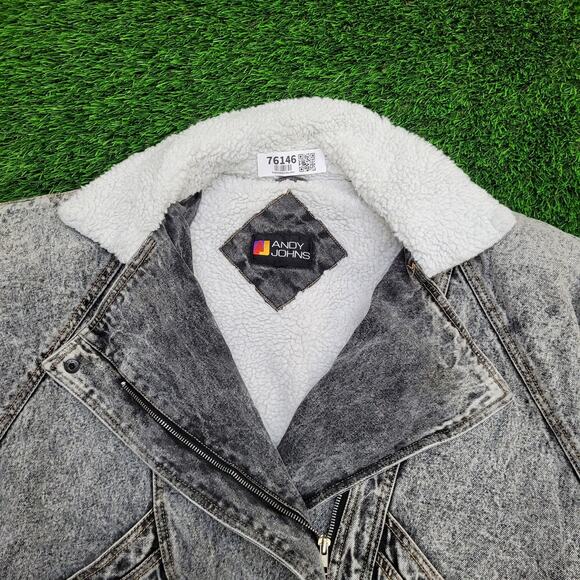 Vintage 80s Biker Denim Jacket Womens M/L 23x25 Sherpa-Lined - Picture 15 of 16